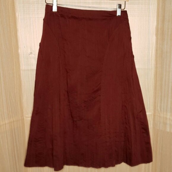Picadilly Womens Maroon Raw Hem Pleated Midi Skirt Small - Picture 1 of 7